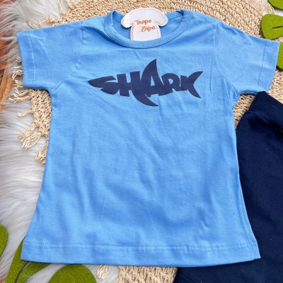 Conj. Camiseta Shark e Bermuda Interativa - Azul 